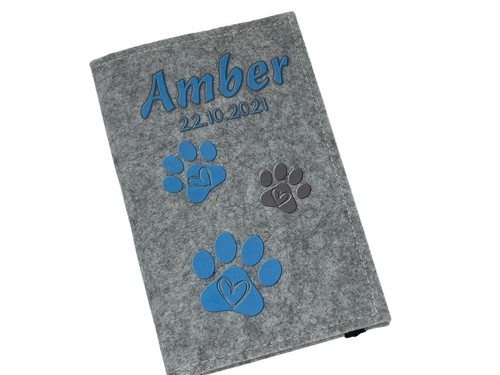 Heimtierausweis Hülle personalisiert Impfpass Hund Katze Namen Pfötchen hblau - Bild 5 von 8