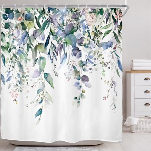 Cortina de ducha hojas de eucalipto verde azulado para decoración de baño verde 72Wx72H 02 verde azulado - Imagen 3 de 7