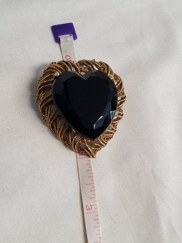 Broche colgante vintage firmado BSK vidrio negro en forma de corazón 2" - Imagen 6 de 7