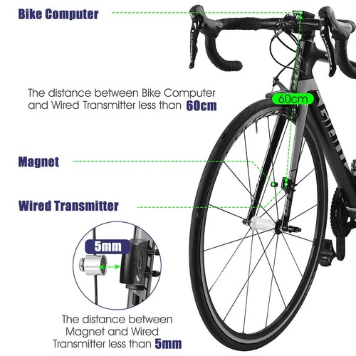 2.2" LCD Bike Computer Wired Waterproof Backlit Packed Speed Distance Tracker - Picture 11 of 17