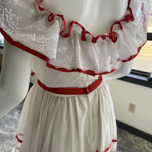 Vintage 60s Formals White Tiered Cupcake Dress Lace & Red Ribbon Details - Picture 12 of 14