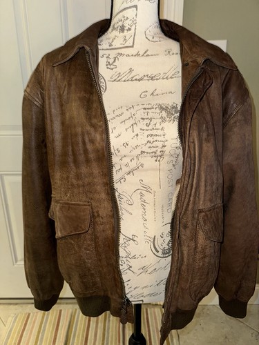 Vintage Military G-III Mens Brown Leather Global Identity Bomber Jacket Sz M - Picture 7 of 14