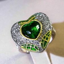 2Ct Lab Created Heart Green Emerald Heart Engagement Ring 14K Two-Tone Gold Over