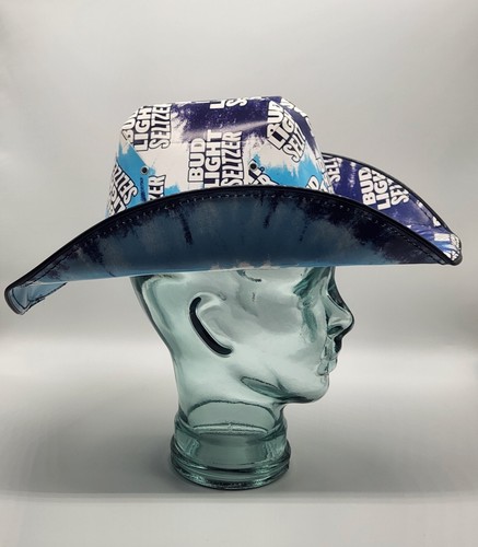 Bud Light Cowboy Hat Made from Recycled Budlight seltzer Beer Boxes Blue,White - Picture 5 of 18