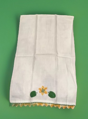 Vintage Hand Embroidered Flower Linen Tea Kitchen Towel 25 X 16 Floral Lace - Picture 2 of 4