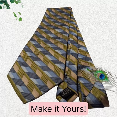 Stafford Silk Necktie, 59" X 3.75", Multicolor Geometrically Striped. NB-8 - Picture 2 of 5