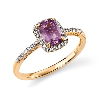 Designer - Elements Gold - 9ct Yellow gold Amethyst & Diamond Ring GR281M