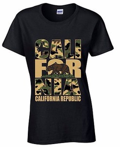 Cali-For-Nia-Camouflage-WOMEN-T-SHIRT-California-Republic-Bear-Gift-Ladies-Shirt