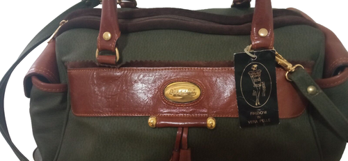 Borsa donna by Italy Megghi in vera pelle verde e marrone con manici e tracolla - Foto 9 di 11