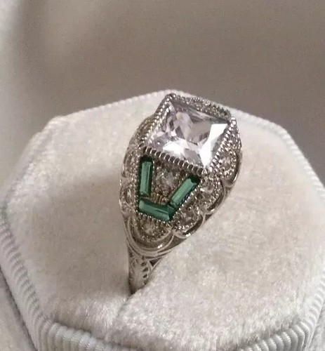 14K White Gold Plated 3CT Princess Cut Simulated Diamond Antique Wedding Ring - Bild 3 von 6