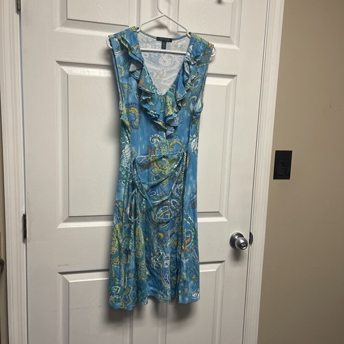 Lauren Ralph Lauren Damen knielanges Kleid XL blau Paisley Rüschen gebraucht, in einwandfreiem Zustand - Bild 1 von 10