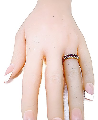 14 Karat Gelbgold Halb Eternity Rund Rubin Bandring - Bild 5 von 6