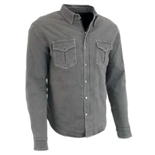 Milwaukee Leather 1621 Men's Grey Flannel Biker Shirt with CE Approved Armor