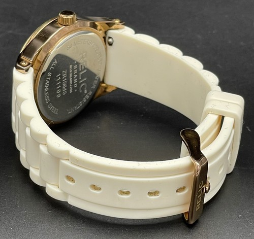 VINTAGE Relic Uhr Damen goldfarben rundes Zifferblatt Tag Datum Pave Kristall UNGETESTET - Bild 7 von 11