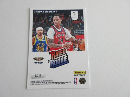2023-24 Panini Instant NBA Jordan Hawkins Donruss Rated Rookie RC SP Prizm 1/715 - Picture 2 of 2