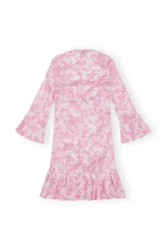 $495 GANNI 92% Silk Satin Mini Dress | Bonbon | Size 38 - Picture 7 of 8