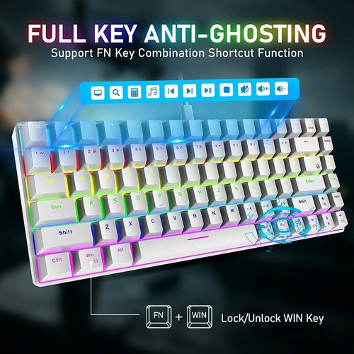 TKL Wired Mechanical Gaming Keyboard RK84 Keys Rainbow Backlit,True Mechanical - Picture 7 of 17