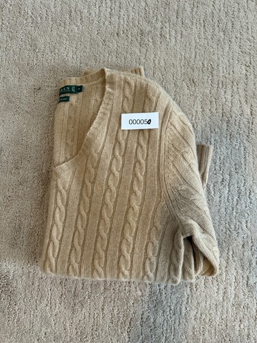 Ralph Lauren Sweater Women M Beige 100 Cashmere Cable Knit Classic Core Career - Picture 14 of 14