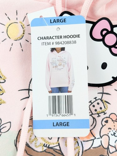HELLO KITTY Women's Sweatshirt Sz LARGE Hoodie Kitty & Friends Go Camping PINK - Picture 8 of 10