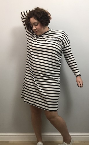 MONKI Black White Striped Ribbed Jersey Stretchy Turtle Neck Midi Dress XS BNWT - Picture 5 of 11