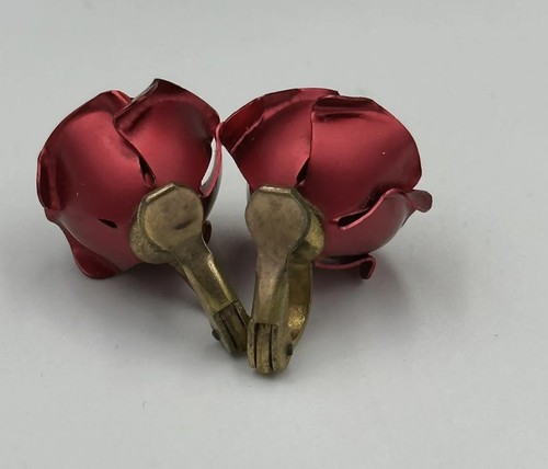 Juego de Pendientes Collar Vintage DGM Metal Rosas Rojas Flores Tono Dorado - Imagen 5 de 9