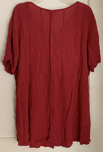 Roaman’s Womens Plus 18W Button Up Short Sleeve Blouse Shirt Crepe Rayon Red - Foto 3 di 7