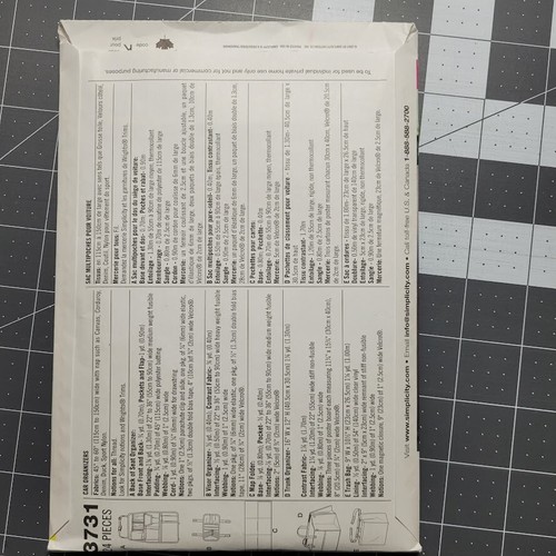 Simplicity 3731 Sewing Pattern Car Organizers - Picture 2 of 2