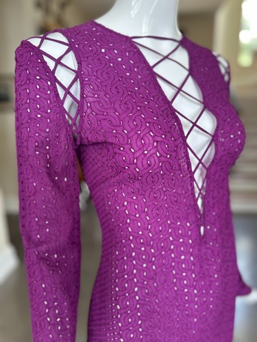 Gianni Versace Spring 2002 Purple Cotton Eyelet Dress w Corset Lacing Details - Picture 8 of 12