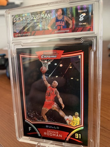 2008-09 Bowman Chrom Dennis Rodman schwarz Refraktor/499 HOF PGX Edelstein MT 8 Bulls - Bild 2 von 3