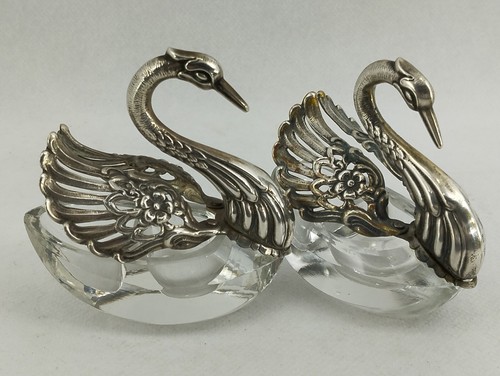 Schwan 835 Silber geteilt Glas Salz Pfeffer Keller bewegliche Flügel 50er Jahre Albo - Bild 1 von 11