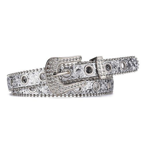 Cintura donna punk strass borchie metallo spilla fibbia PU diamante cristallo cinture - Foto 13 di 23