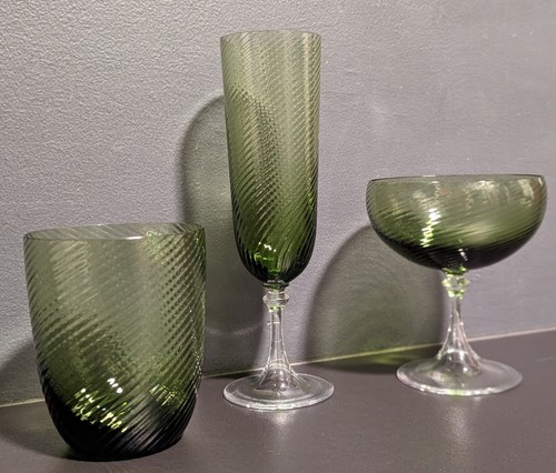 Murano Nason Moretti Idra Glas 3er Set - Champagner Coupe & Flöte + Wasserglas - Bild 2 von 19