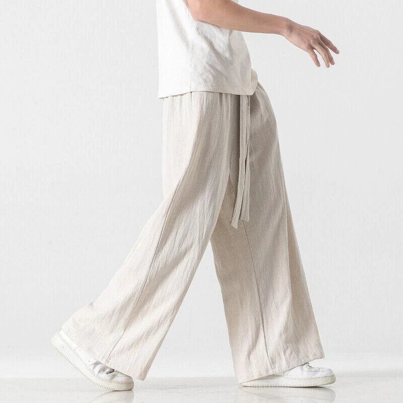 Men's Wide Leg Pants Loose Casual Linen Long Trousers Chinese Kung Fu Pants - Image 2 of 4
