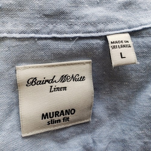 Baird McNutt Murano Slim Fit Shirt Large S/S Blue 100% Linen Pockets Button Up - Picture 2 of 6