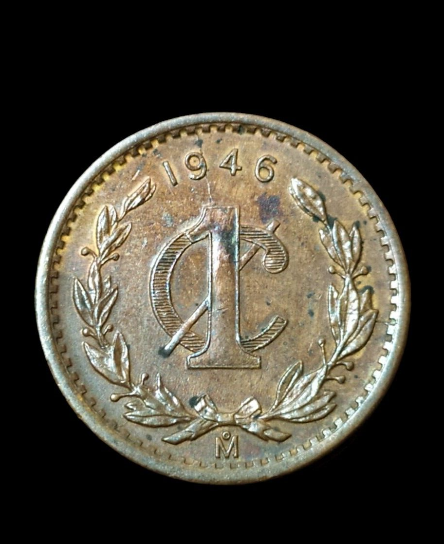 Die Crack Mint Error in Mexico 1946 Un Centavo Monograma error