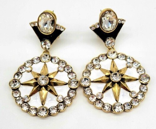 Heidi Daus 'Mystic Magic' White and Black Enamel Art Deco Earrings with Crystals - Picture 2 of 8