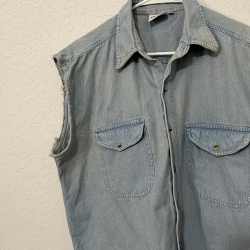 Top Gear Vtg “ Built To Last” Jean Sleeveless Graphic Print Shirt Size L Men’s - Picture 3 of 7