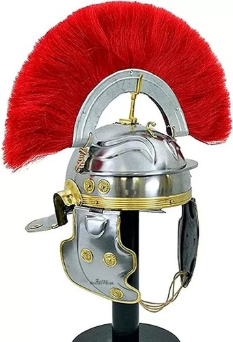 Roman Imperial Gallic Centurion MS Steel Helmet with Brass Design & Red Plume - Bild 7 von 13