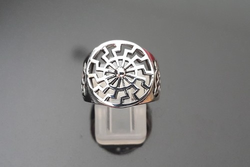 Sun Wheel Ring 925 STERLING SILVER Black Sun Occult Sacred Solar Symbol Viking - Picture 5 of 8