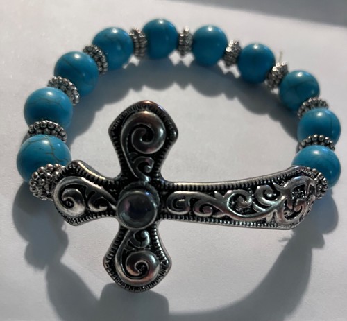 Türkis & Silber Perlen Stretch Armband - Bild 1 von 3