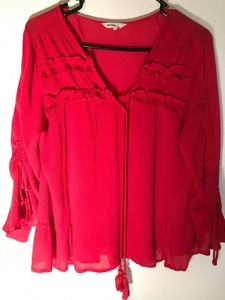 Rocks-amp-Indigo-Red-Crinkled-Ruffled-BoHo-Peasant-Top-Womans-XS