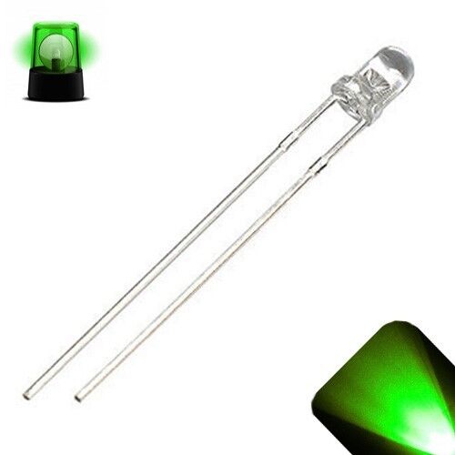 10 x LED 3 mm Verde Puro Parpadeo Lento Parpadeo Estroboscópico Ultra Brillante 1Hz PC - Imagen 1 de 3