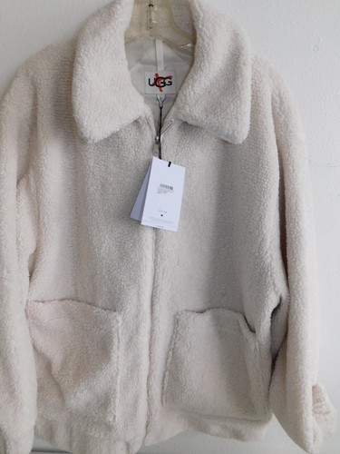NEW WOMENS LARGE CREAM UGG JACKELINE TEDDY BEAR FAUX FUR FULL ZIP JACKET $195