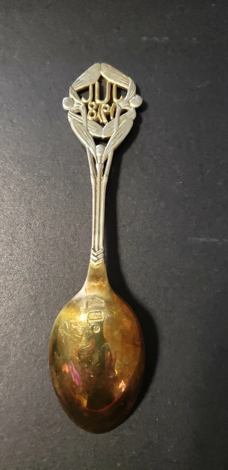 Cuchara de Navidad danesa A. Michelsen 1918 de plata de ley dorada muérdago Foto 3 de 4