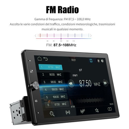 Autoradio 1 DIN 10,4'' Wireless Carplay Android Auto Bluetooth USB TF AUX Camera - Foto 10 di 14