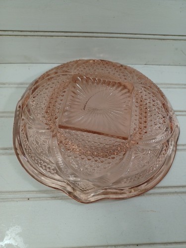 Large Beautiful EAPG Pink Glass Covered Butter Dish Massachusetts Pattern 8"w - Picture 5 of 11