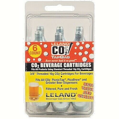 (6) 16 Gram Threaded CO2 Beverage Cartridges For Beer Dispensing Mini Kegs 3/8" - 第 1/2 張圖片