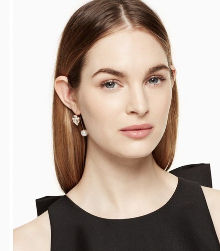 $58 Kate Spade 14k gold plated crystal & imitation pearl hanger earrings SS10 - Picture 2 of 7