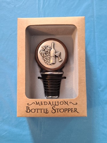 Medallion Pewter Wine Bottle Stopper Prodyne Wood for Wine Spirits Oil Vinegar  - Picture 1 of 3
