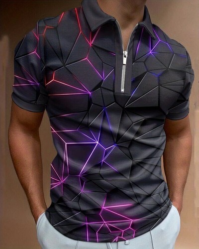 Polo Quarter Zip T Shirt Irregular diamond pattern Golf Casual Shirt - Bild 1 von 3